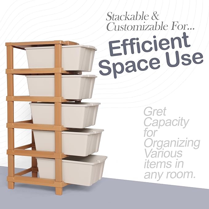 KITCHIVO™ Modular Drawer Storage Organizer/Plastic Chest of Drawers for Kitchen Storage Cabinet/Multi-Layer Storage Drawer (Cream and Golden COLOR, 5 LAYER) - Image 4