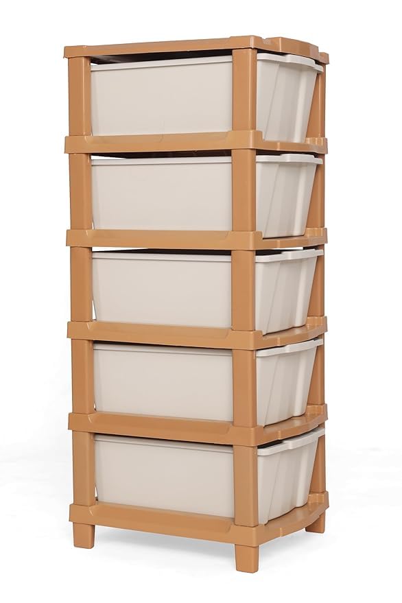 KITCHIVO™ Modular Drawer Storage Organizer/Plastic Chest of Drawers for Kitchen Storage Cabinet/Multi-Layer Storage Drawer (Cream and Golden COLOR, 5 LAYER) - Image 1