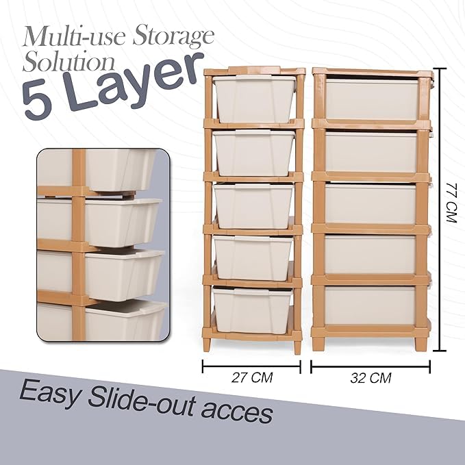 KITCHIVO™ Modular Drawer Storage Organizer/Plastic Chest of Drawers for Kitchen Storage Cabinet/Multi-Layer Storage Drawer (Cream and Golden COLOR, 5 LAYER) - Image 3