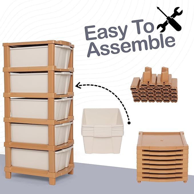 KITCHIVO™ Modular Drawer Storage Organizer/Plastic Chest of Drawers for Kitchen Storage Cabinet/Multi-Layer Storage Drawer (Cream and Golden COLOR, 5 LAYER) - Image 5