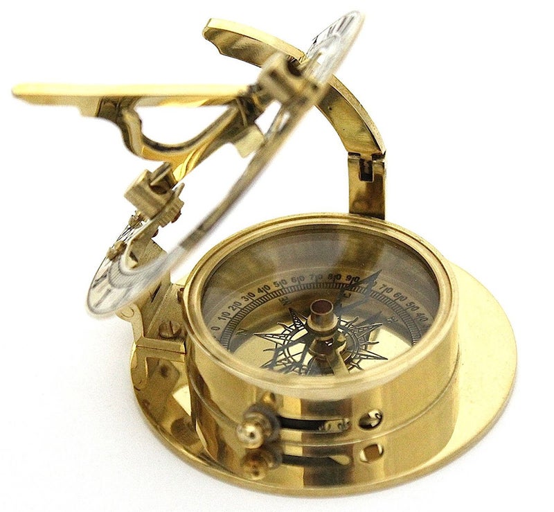THOR INSTRUMENTS Brass Sundial Compass -Solid Brass Pocket Sundial - West London with Wooden Box Rustic Vintage Home Decor Gifts - Image 3