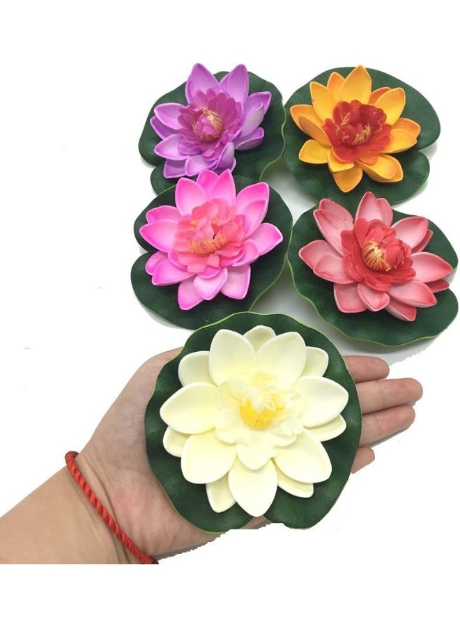 Pomeat 5 Pcs Floating Artificial Lotus Flowers Decor Floating Pond Decor Water Lily Home Decoration - Image 1