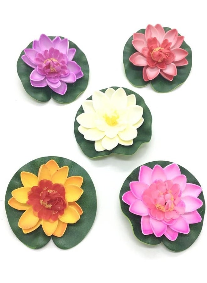 Pomeat 5 Pcs Floating Artificial Lotus Flowers Decor Floating Pond Decor Water Lily Home Decoration - Image 2