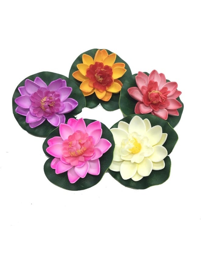 Pomeat 5 Pcs Floating Artificial Lotus Flowers Decor Floating Pond Decor Water Lily Home Decoration - Image 3