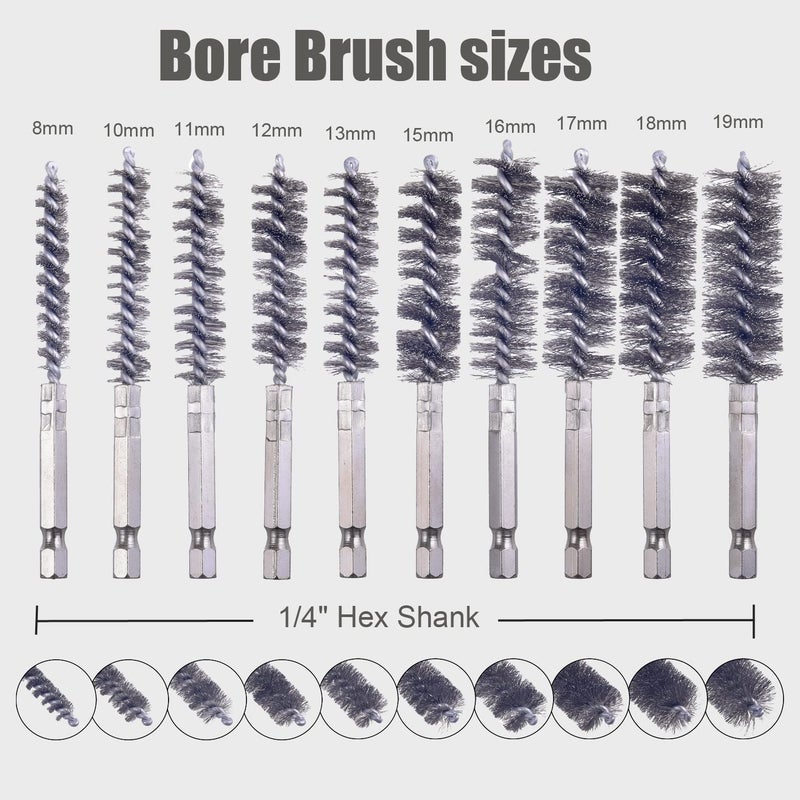 WENORA 10 Pcs Bore Brush for Drill, Drill Wire Bore Brush, Stainless Steel Bore Brush Set witn 1/4 Inch HexShank, Drill Wire Brush for Power Drill Impact Driver - Image 2