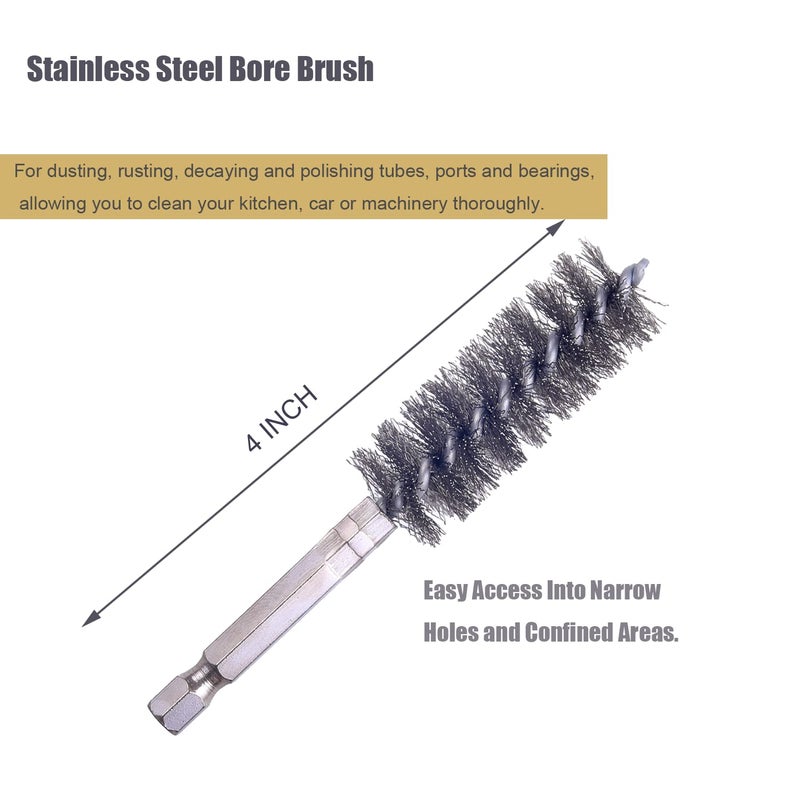 WENORA 10 Pcs Bore Brush for Drill, Drill Wire Bore Brush, Stainless Steel Bore Brush Set witn 1/4 Inch HexShank, Drill Wire Brush for Power Drill Impact Driver - Image 3