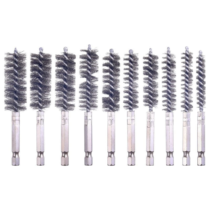 WENORA 10 Pcs Bore Brush for Drill, Drill Wire Bore Brush, Stainless Steel Bore Brush Set witn 1/4 Inch HexShank, Drill Wire Brush for Power Drill Impact Driver - Image 1