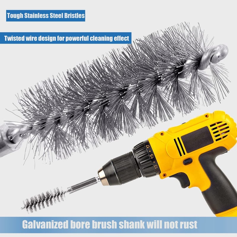 WENORA 10 Pcs Bore Brush for Drill, Drill Wire Bore Brush, Stainless Steel Bore Brush Set witn 1/4 Inch HexShank, Drill Wire Brush for Power Drill Impact Driver - Image 5
