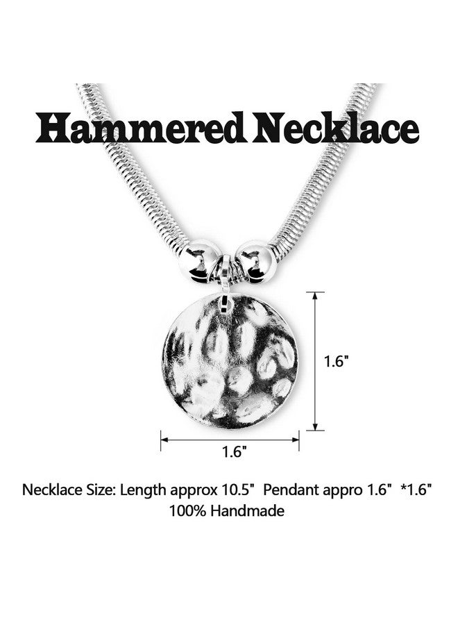 Jiulory Silver Hammered Metal Statement Necklace Set With Lobster Clasp Closure, Disc Coin Necklace Circle Necklace Chunky Necklaces For Women 2022 Summer Necklace New Unique Trendy Jewelry - Image 2