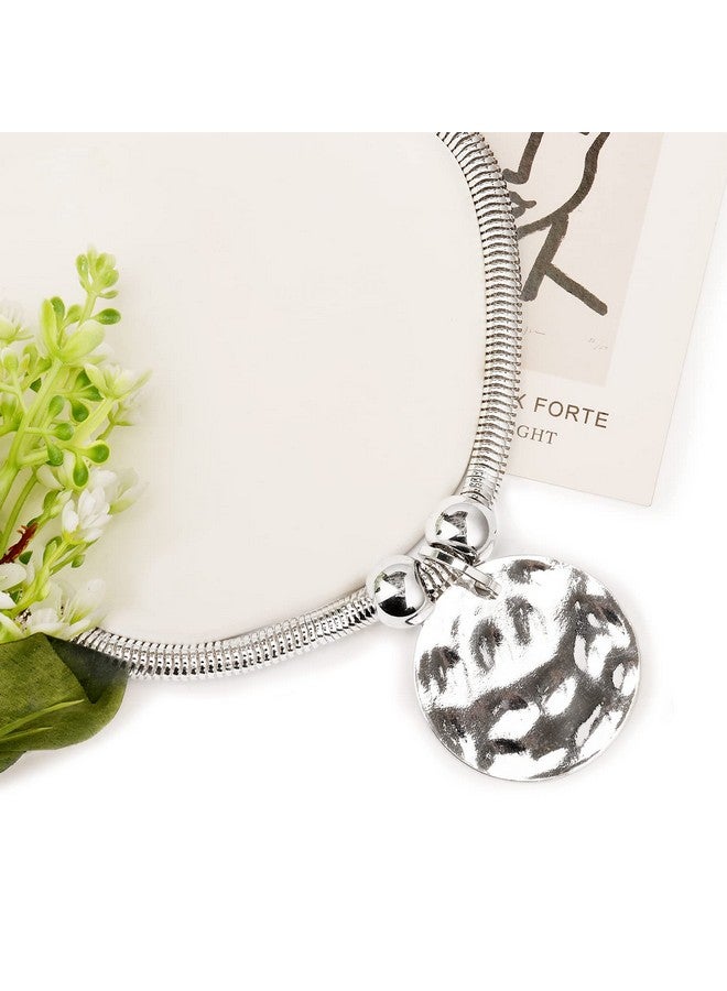 Jiulory Silver Hammered Metal Statement Necklace Set With Lobster Clasp Closure, Disc Coin Necklace Circle Necklace Chunky Necklaces For Women 2022 Summer Necklace New Unique Trendy Jewelry - Image 5