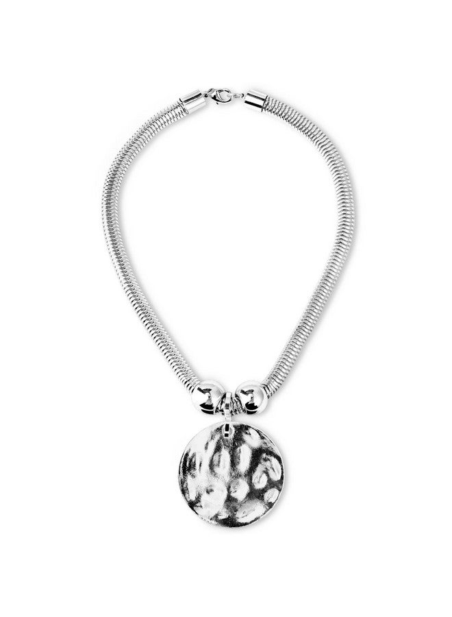 Jiulory Silver Hammered Metal Statement Necklace Set With Lobster Clasp Closure, Disc Coin Necklace Circle Necklace Chunky Necklaces For Women 2022 Summer Necklace New Unique Trendy Jewelry - Image 1