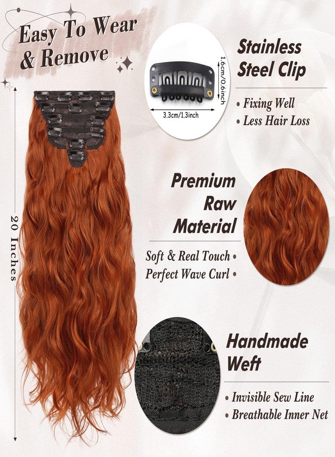 BARSDAR Clip-In Extensions, 50 cm Wavy Copper Red Hair Extensions for Women, 6 Pieces, Thick, Natural, Soft, Synthetic Hairpieces, Daily Party - Image 3