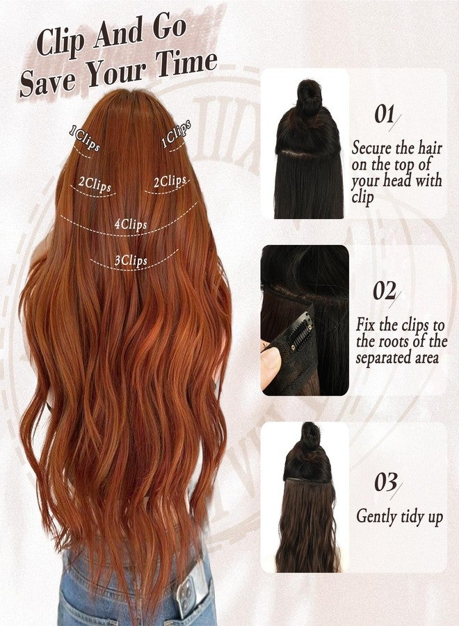 BARSDAR Clip-In Extensions, 50 cm Wavy Copper Red Hair Extensions for Women, 6 Pieces, Thick, Natural, Soft, Synthetic Hairpieces, Daily Party - Image 5
