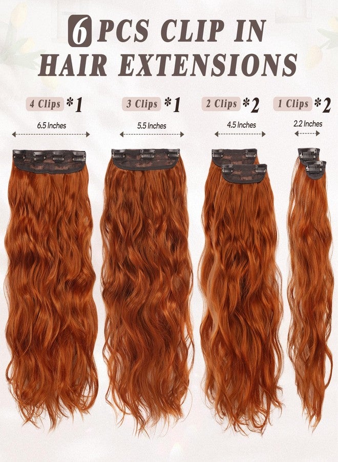 BARSDAR Clip-In Extensions, 50 cm Wavy Copper Red Hair Extensions for Women, 6 Pieces, Thick, Natural, Soft, Synthetic Hairpieces, Daily Party - Image 2