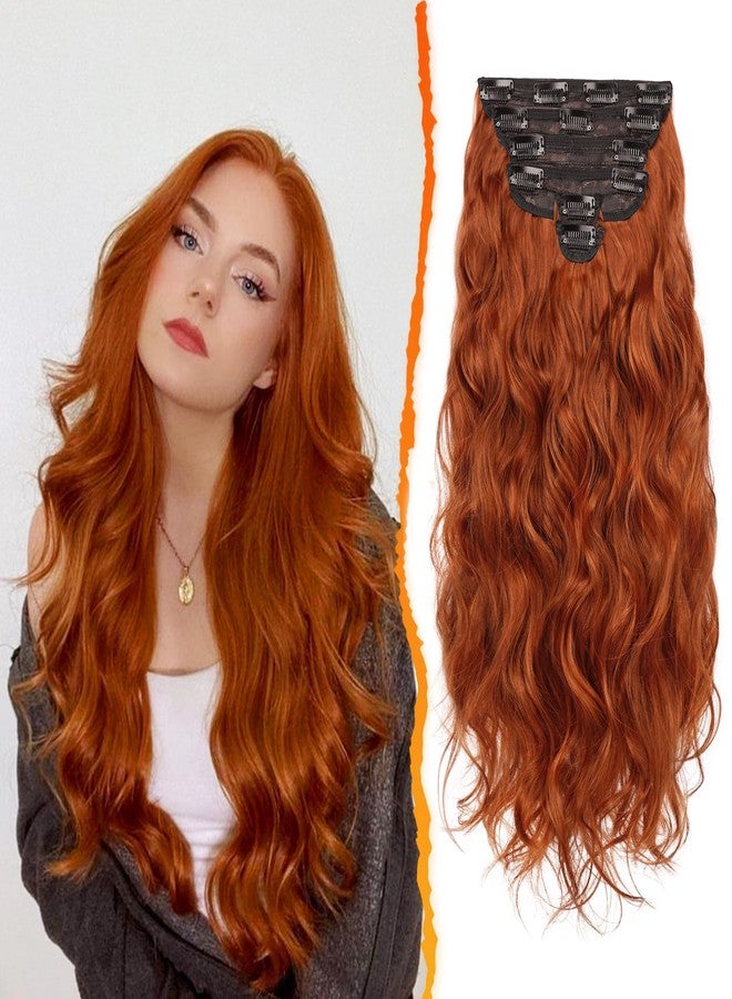 BARSDAR Clip-In Extensions, 50 cm Wavy Copper Red Hair Extensions for Women, 6 Pieces, Thick, Natural, Soft, Synthetic Hairpieces, Daily Party - Image 1