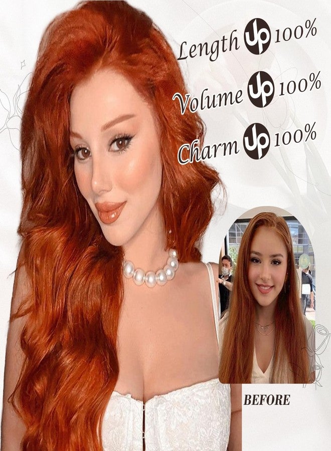 BARSDAR Clip-In Extensions, 50 cm Wavy Copper Red Hair Extensions for Women, 6 Pieces, Thick, Natural, Soft, Synthetic Hairpieces, Daily Party - Image 4