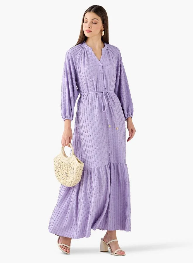 Splash FAV Textured Maxi Women Dress with Tie-Up Detail