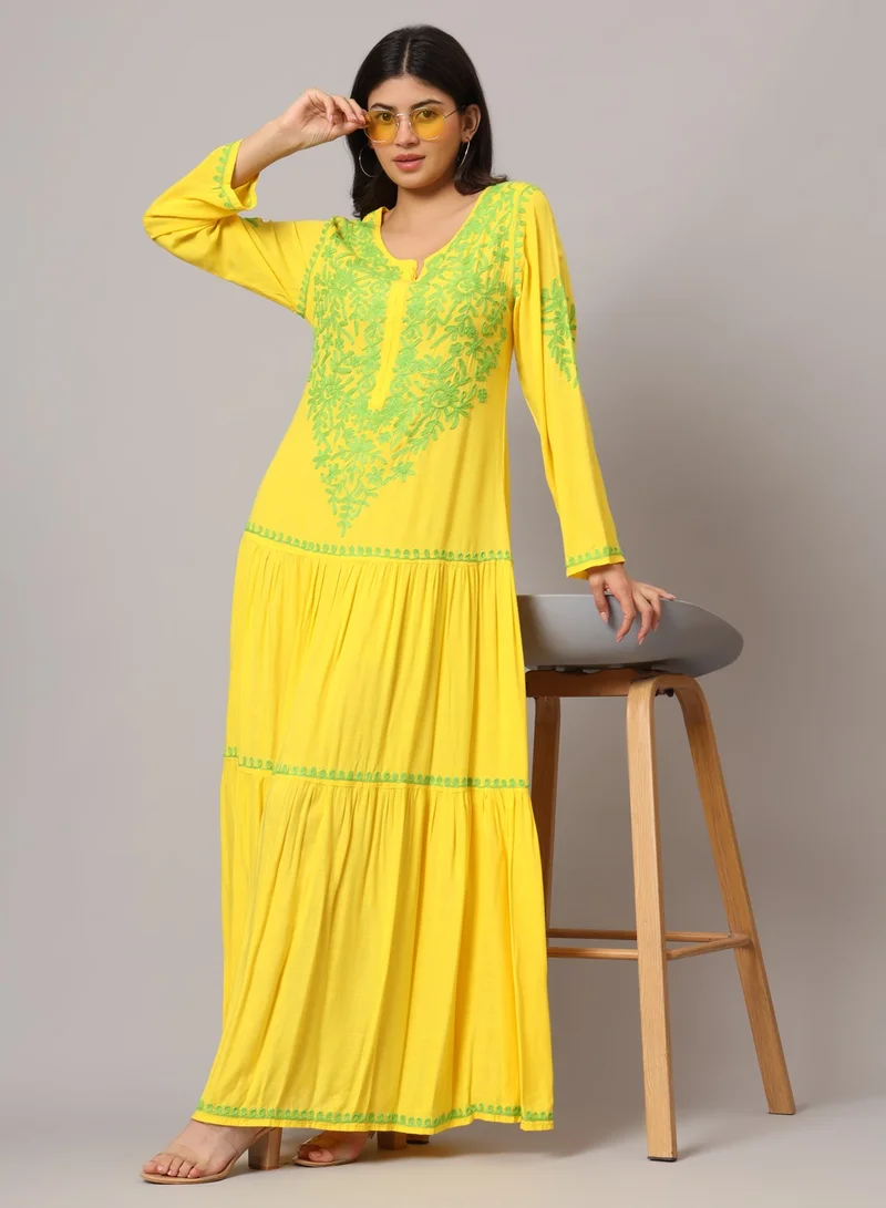 الايا جلابية قطن لكناوي شيكانكاري مطرزة يدوياً-AL3942