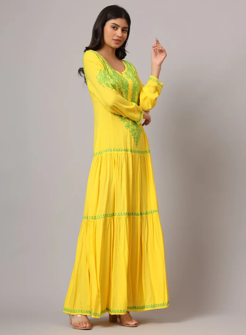 الايا جلابية قطن لكناوي شيكانكاري مطرزة يدوياً-AL3942