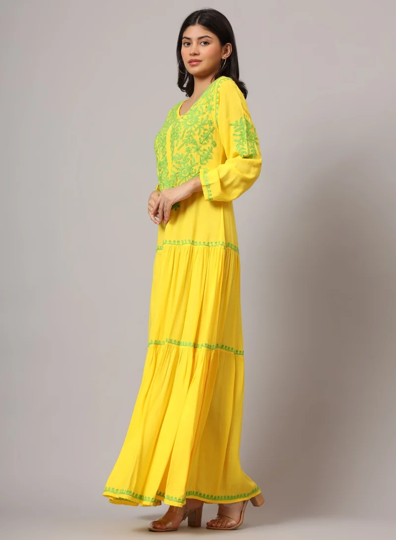 الايا جلابية قطن لكناوي شيكانكاري مطرزة يدوياً-AL3942