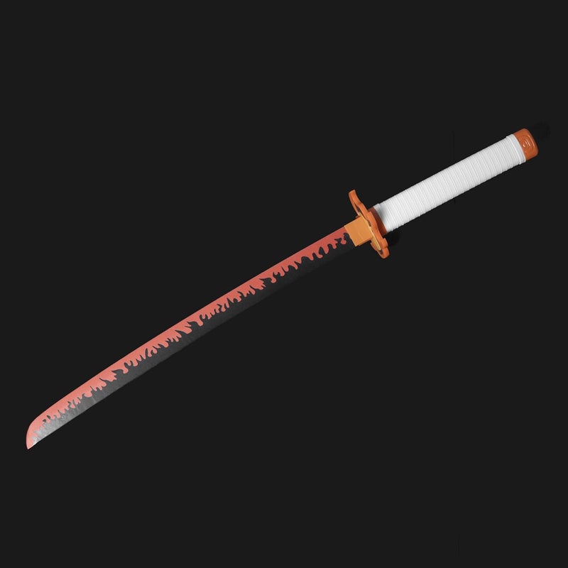 Offo Demon Slayer Kyojuro Rengoku Wooden Katana – 75cm Medium-Size Anime Sword for Cosplay, Martial Arts, Display & Training – Gift for Fans, Kids, Teens & Collectors - Image 3