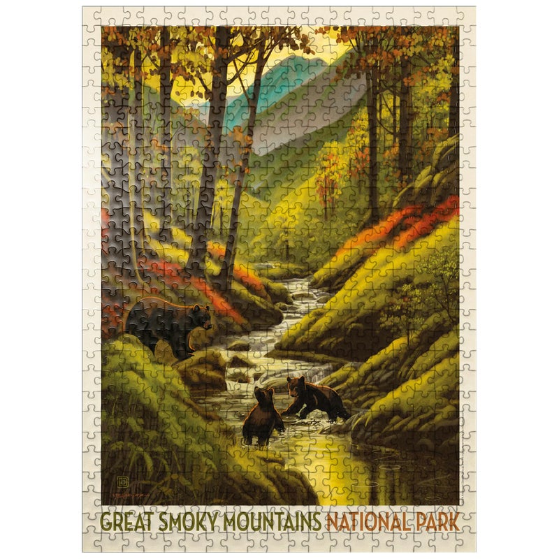 MyPuzzle.com MyPuzzle Great Smoky Mountains National Park Splashing Cubs Vintage Poster  Premium 500 Piece Jigsaw Puzzle for Adults - Image 3