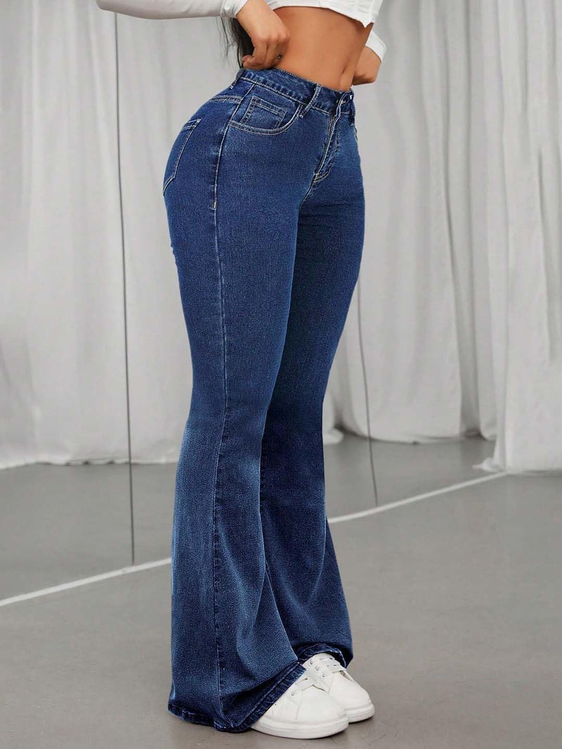 KOTTY Women's Solid Incremental Blue Fit and Flared Jeans(Blue,L)-KTTLADIESJEANS3096L - Image 4