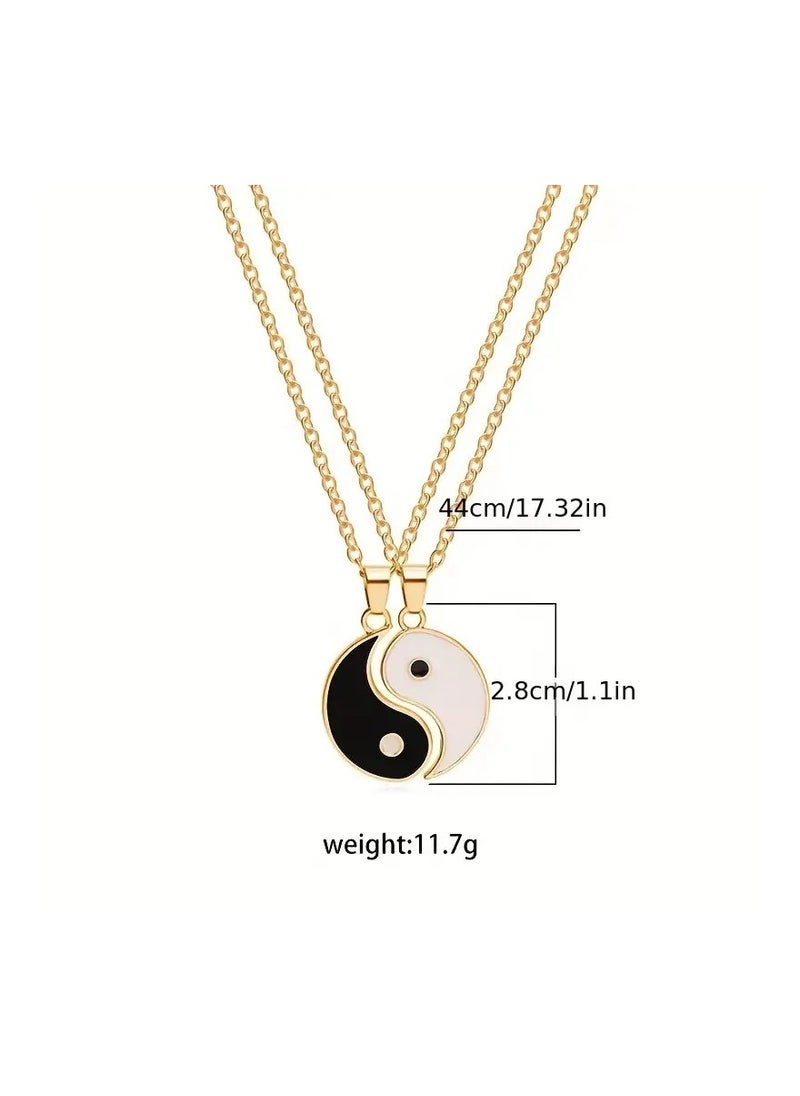 MIRFA Tai Chi Yin Yang Couple Pendant Necklace - Golden - Dual  - Image 2