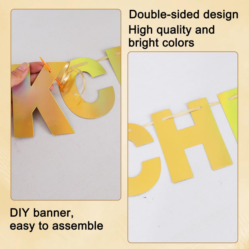 BEISHIDA Double-Sided Gold 116 PCS DIY Letter Banner Kit Make Your Own Banner,Including 111 Letters and Numbers 3 Rope and 9 Threading Device,Customized for Birthday Graduation Wedding Decor - Image 2