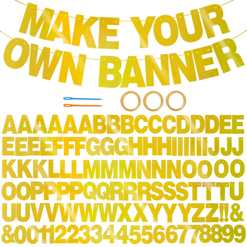 BEISHIDA Double-Sided Gold 116 PCS DIY Letter Banner Kit Make Your Own Banner,Including 111 Letters and Numbers 3 Rope and 9 Threading Device,Customized for Birthday Graduation Wedding Decor - Image 1
