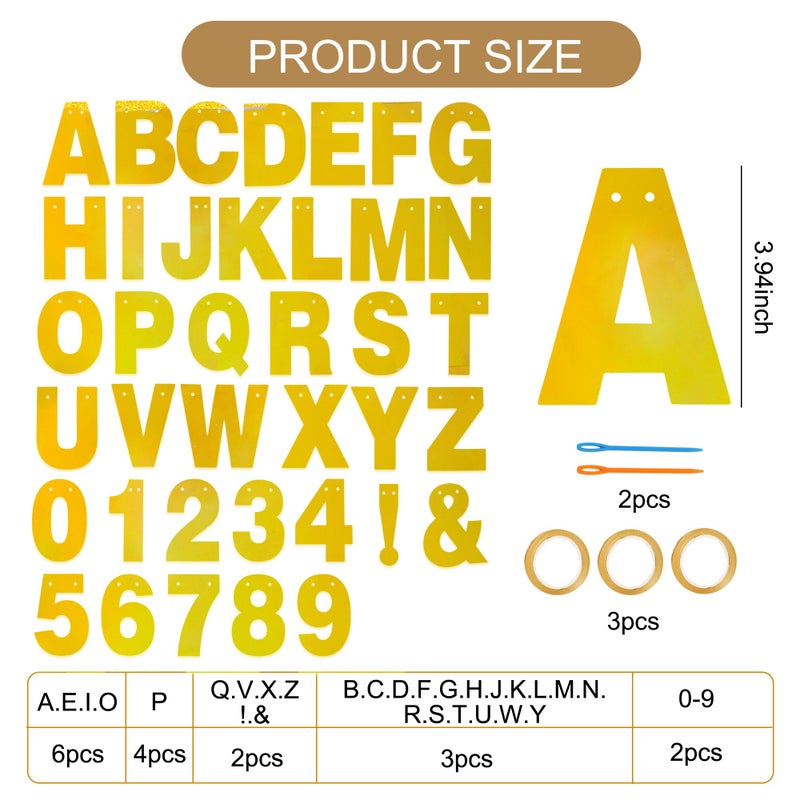 BEISHIDA Double-Sided Gold 116 PCS DIY Letter Banner Kit Make Your Own Banner,Including 111 Letters and Numbers 3 Rope and 9 Threading Device,Customized for Birthday Graduation Wedding Decor - Image 3