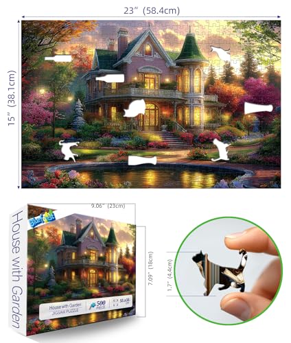 Blueforest Victorian House Sunset 500 Piece Puzzle for Adults Jigsaw Puzzles with Autumn Flowers Scenic Landscape Lakeside Cottage Challenging Puzzles for Adults Seniors Gift 23x15 - Image 5