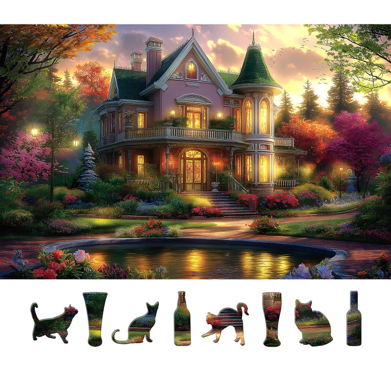 Blueforest Victorian House Sunset 500 Piece Puzzle for Adults Jigsaw Puzzles with Autumn Flowers Scenic Landscape Lakeside Cottage Challenging Puzzles for Adults Seniors Gift 23x15 - Image 3