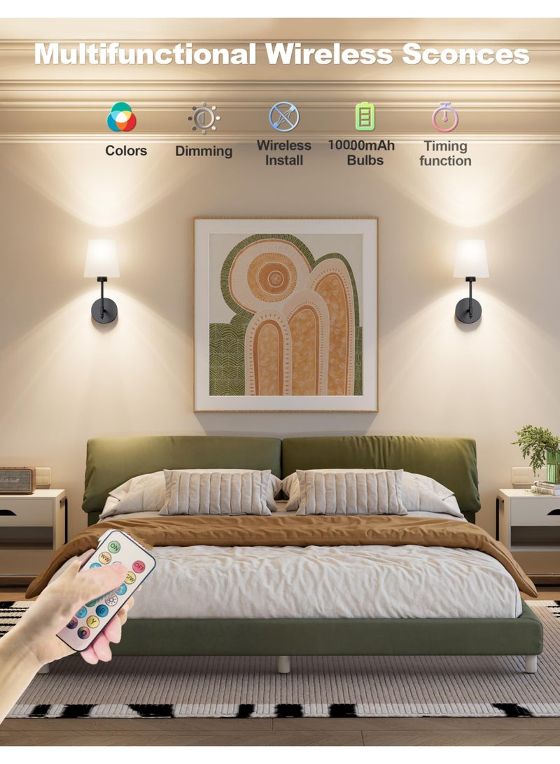XICEN Wall Sconce Set of 2, Wireless Battery Wall Light With 10000mAh RGB Rechargeable Bulb, Remote Control & Timer, Colors Wall Lights for Bedroom Living Room Hallway - Image 2