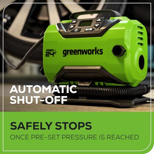 Greenworks 24V Cordless Tire Inflator, 160 PSI Portable Air Compressor, 2 Power Sources, Auto Shut Off, for Car, Bicycle, Motorcycle, Air Boat, Inflatables With 2.0 Ah Battery & 2A Charger - Image 5