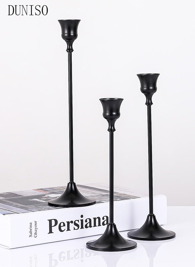 DUNISO Black Candle Holders Set of 3 for Taper Candles Decorative Candlestick With Anti-Slip Base Holders for Wedding, Dinning, Party Fits (Black) - Image 1