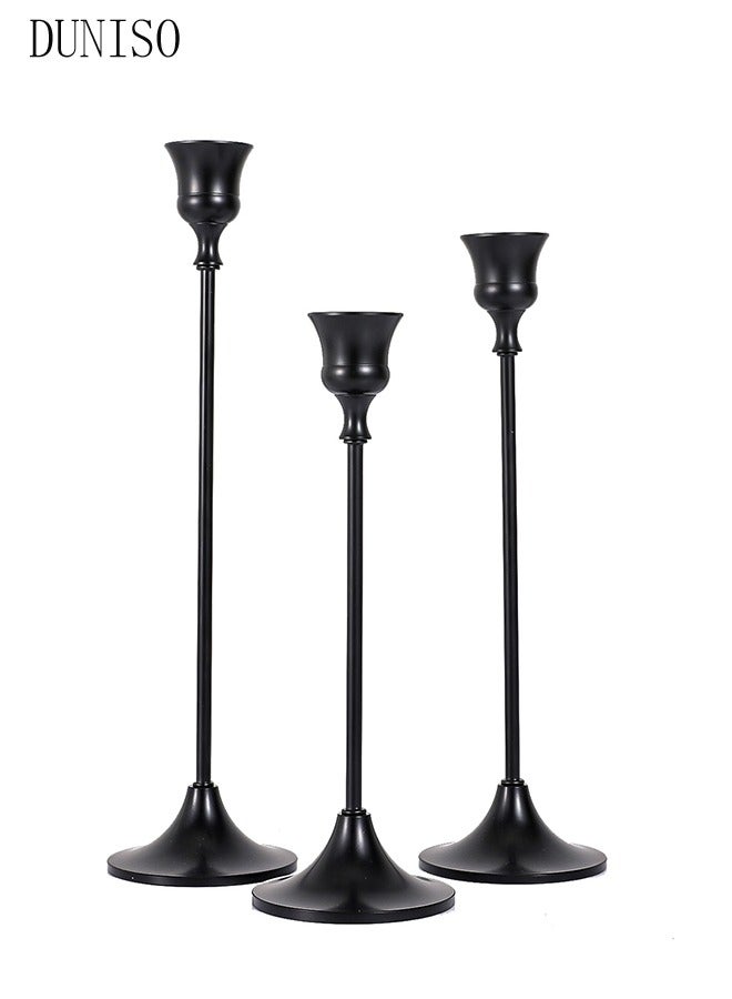 DUNISO Black Candle Holders Set of 3 for Taper Candles Decorative Candlestick With Anti-Slip Base Holders for Wedding, Dinning, Party Fits (Black) - Image 2