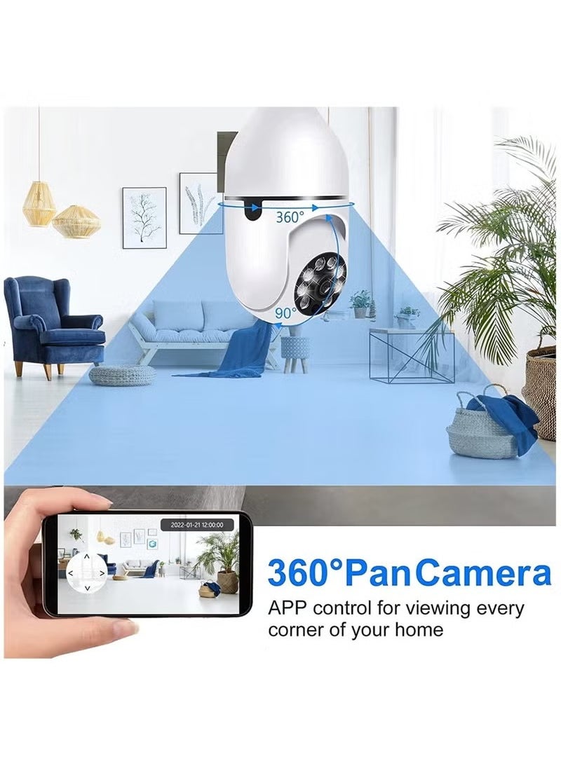 360 Degree Security Cameras Wireless Outdoor, 2.4GHz & 5G WiFi Light Bulb Camera, 1080p Wireless Cameras for Home Security, Indoor Security Camera System, Motion Detection, Two-Way Audio