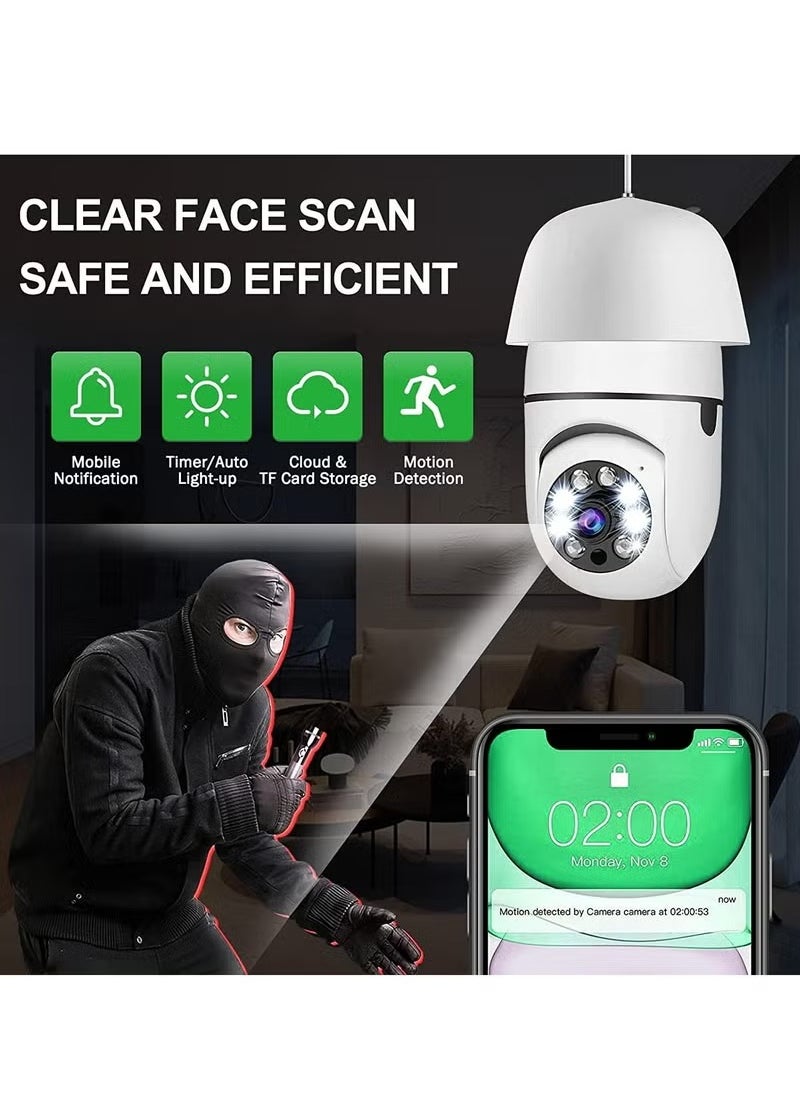 360 Degree Security Cameras Wireless Outdoor, 2.4GHz & 5G WiFi Light Bulb Camera, 1080p Wireless Cameras for Home Security, Indoor Security Camera System, Motion Detection, Two-Way Audio