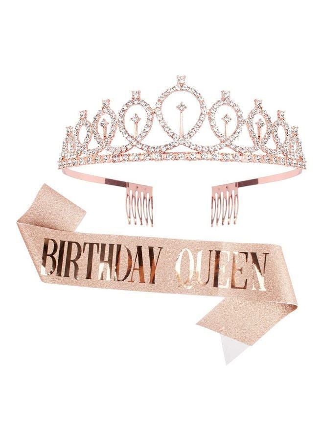 NIBEMINENT Rose Gold Birthday Girl Sash and Crown Kit - Image 1