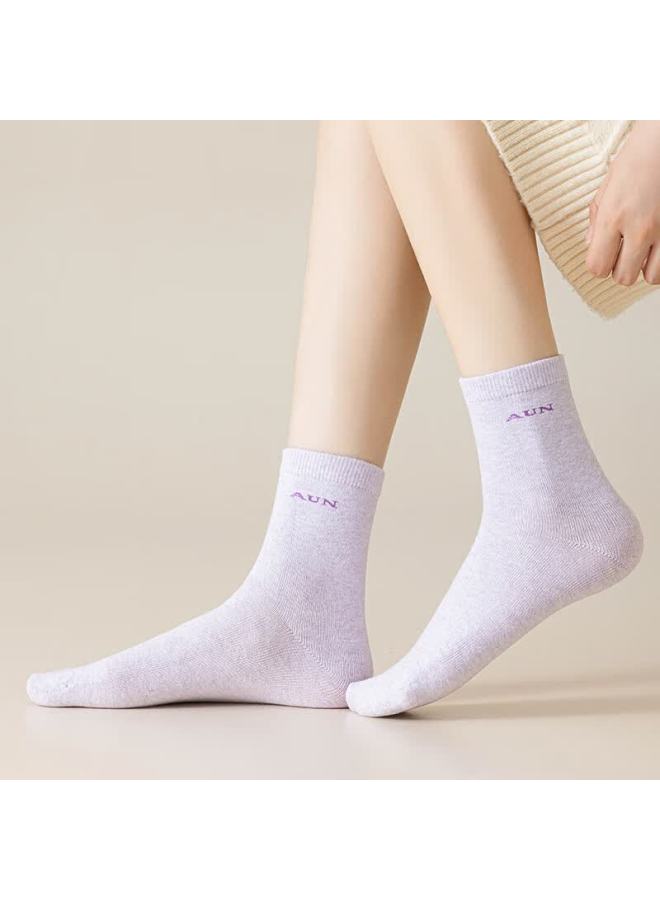 Aun Women's Antibacterial And Deodorizing Xinjiang Long-staple Cotton Mid-calf Socks, 2 Light Pink, 2 Light Gray, 2 Light Purple