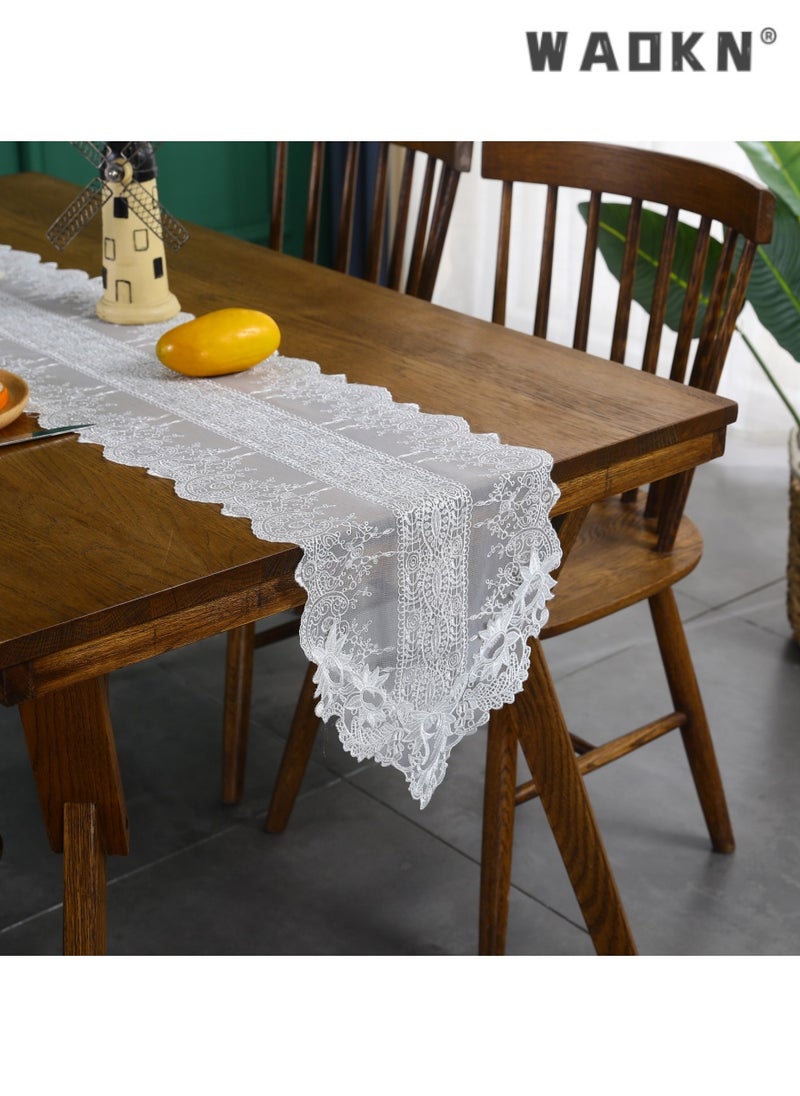 WAOKN French Chic Luxury Table Runner, Home Decorative High-end Tea Table and Dining Table Lace Tablecloth, Elegant Hollow-out Design, Long Table Cover for a Sophisticated Touch  - Image 1