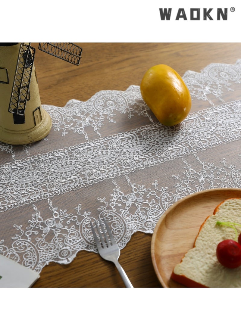 WAOKN French Chic Luxury Table Runner, Home Decorative High-end Tea Table and Dining Table Lace Tablecloth, Elegant Hollow-out Design, Long Table Cover for a Sophisticated Touch  - Image 2