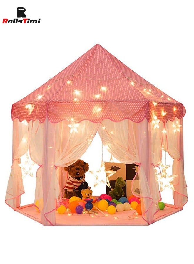 RollsTimi  Princess Castle Play House Game Tent With Star Lights Pink - Image 1