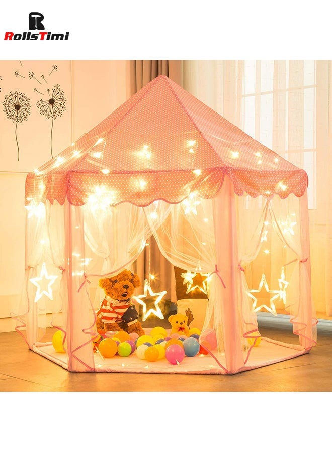 RollsTimi  Princess Castle Play House Game Tent With Star Lights Pink - Image 3