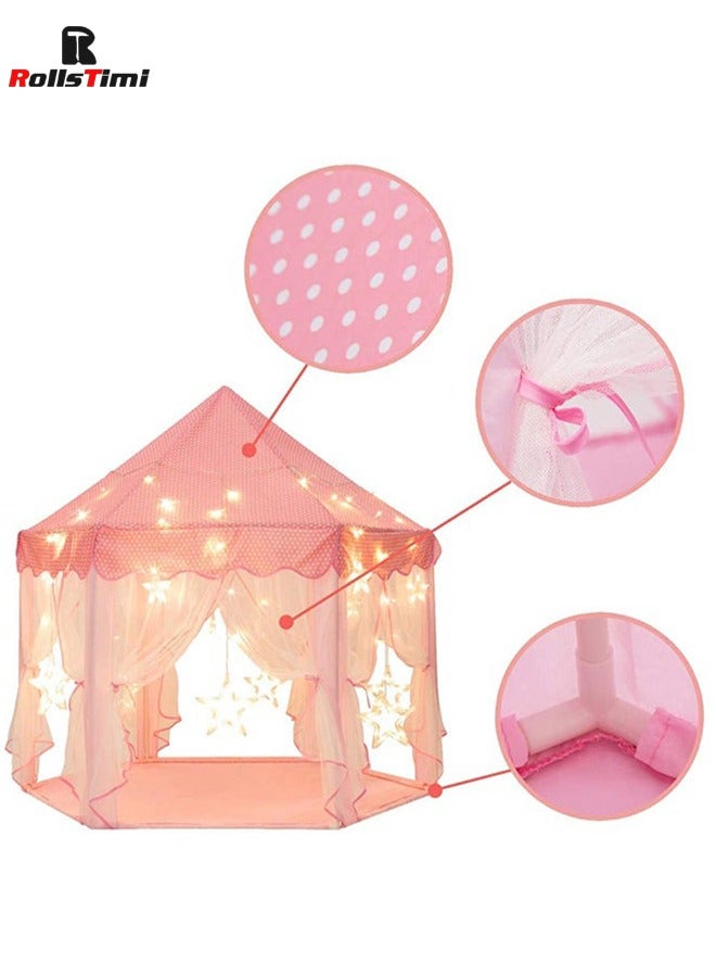 RollsTimi  Princess Castle Play House Game Tent With Star Lights Pink - Image 2