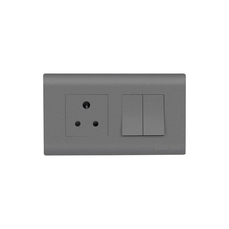 Wipro Northwest (Nowa) Switch Combo of 4M Plate + 1M 6A Switch x2 + 6A 3Pin Socket, Silver Grey (Kit 8) - Image 3