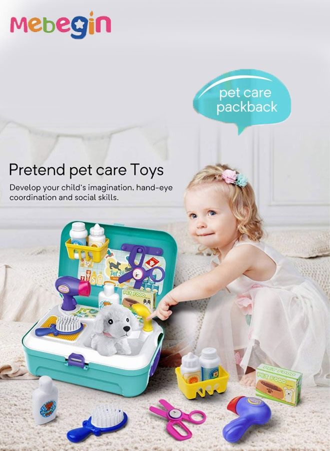 MEBEGIN 16PCS Pet Care Playset with Backpack, Vet Doctor Kit, Dog Grooming Toys, Play Doctor Game, Play House Toy, Creative Travel Toy, Educational Toys, Ideal Gift for Kids  - Image 3