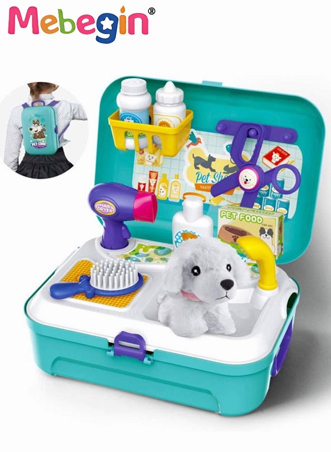 MEBEGIN 16PCS Pet Care Playset with Backpack, Vet Doctor Kit, Dog Grooming Toys, Play Doctor Game, Play House Toy, Creative Travel Toy, Educational Toys, Ideal Gift for Kids  - Image 1