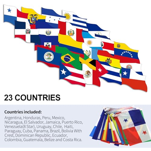 Anley Latin America 23 Countries String Flags Assorted Latino Flag Banners for Heritage Hispanic Month International Events Conference Party Decoration Sports Bars 26 Ft 23 Flags - Image 3